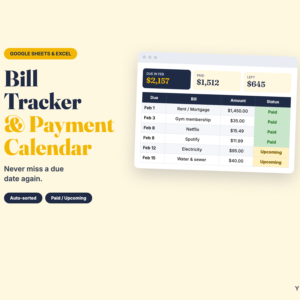 Bill Tracker Spreadsheet – Monthly Bill Payment Checklist & Calendar