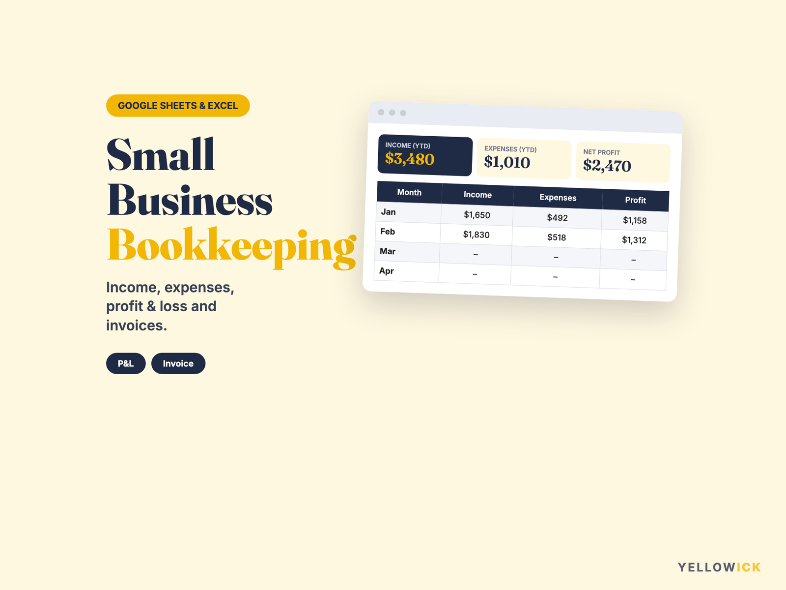 Small Business Bookkeeping Spreadsheet – Income, Expenses & Invoice