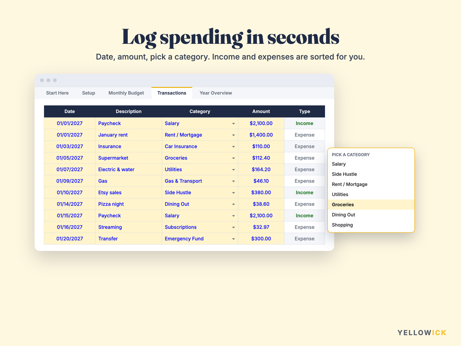 Budget Planner 2027 Spreadsheet – Monthly Budget Template