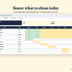 Cleaning Schedule Spreadsheet – Weekly Chore Chart