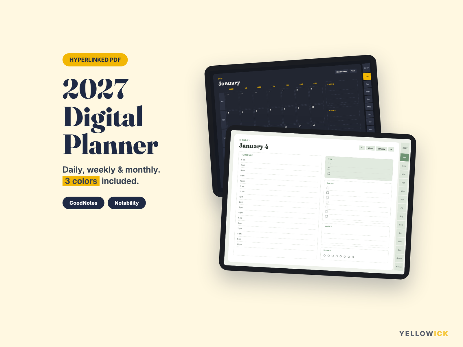2027 Digital Planner – Hyperlinked GoodNotes & Notability iPad Planner