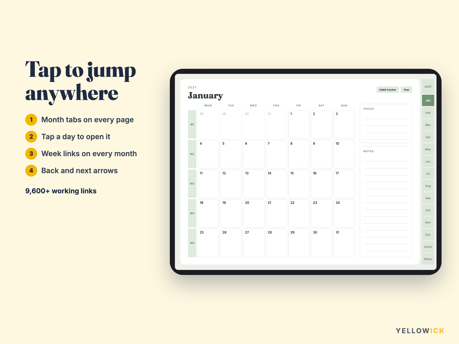 2027 Digital Planner – Hyperlinked GoodNotes & Notability iPad Planner