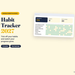 Habit Tracker 2027 Spreadsheet – Monthly Habit Tracker