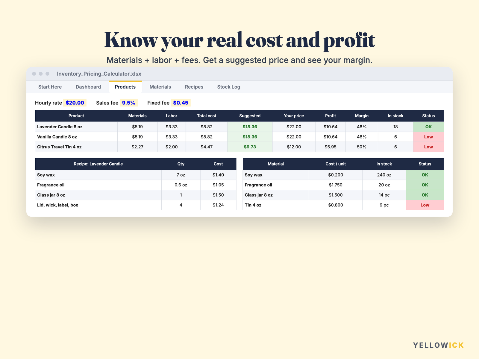 Inventory & Pricing Calculator Spreadsheet for Small Business