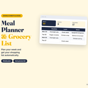 Meal Planner & Grocery List Spreadsheet – Weekly Meal Plan
