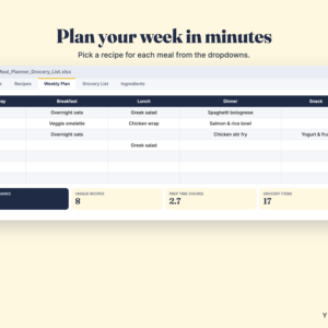 Meal Planner & Grocery List Spreadsheet – Weekly Meal Plan