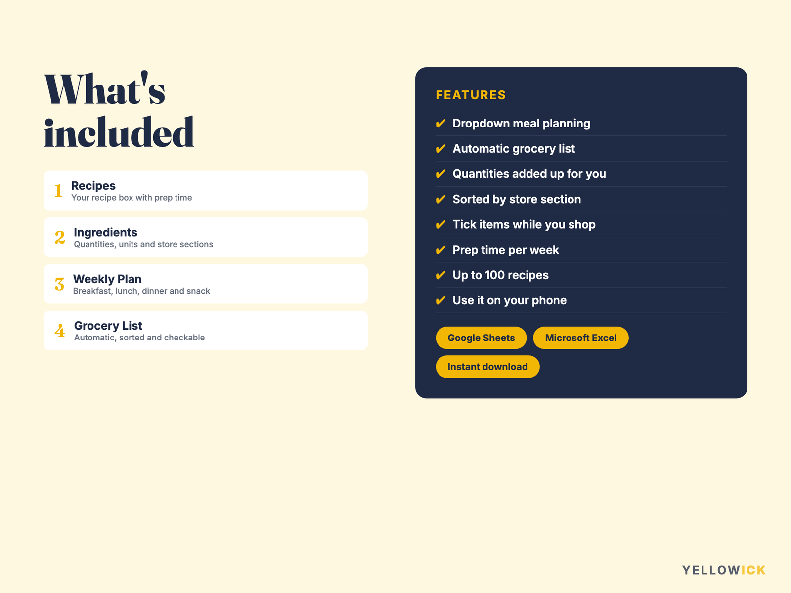 Meal Planner & Grocery List Spreadsheet – Weekly Meal Plan