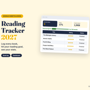 Reading Tracker 2027 – Book Log & Reading Journal Spreadsheet