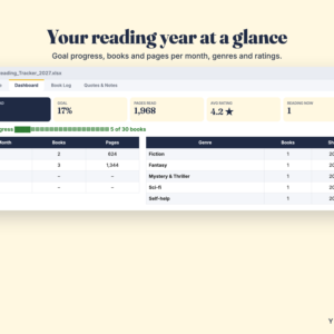 Reading Tracker 2027 – Book Log & Reading Journal Spreadsheet