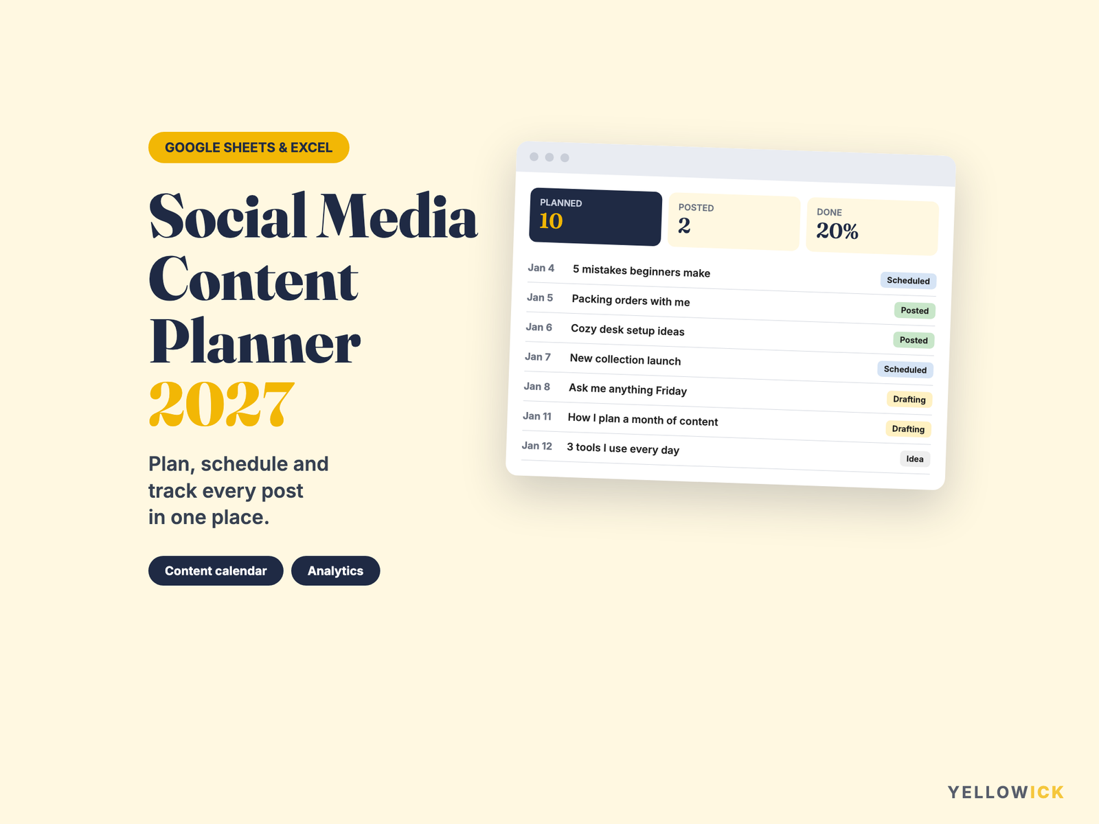 Social Media Content Planner 2027 – Content Calendar Spreadsheet