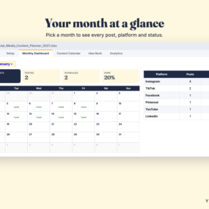 Social Media Content Planner 2027 – Content Calendar Spreadsheet