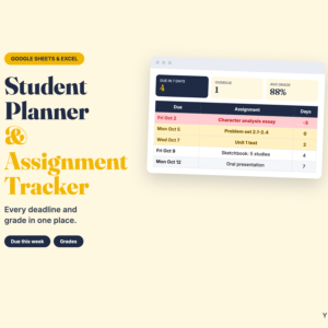 Student Planner Spreadsheet – Assignment Tracker & Homework Planner