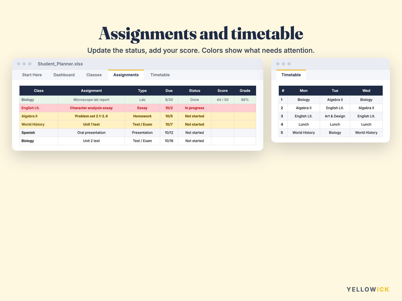 Student Planner Spreadsheet – Assignment Tracker & Homework Planner