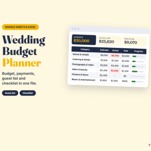 Wedding Budget Planner Spreadsheet – Guest List, Checklist & Vendors